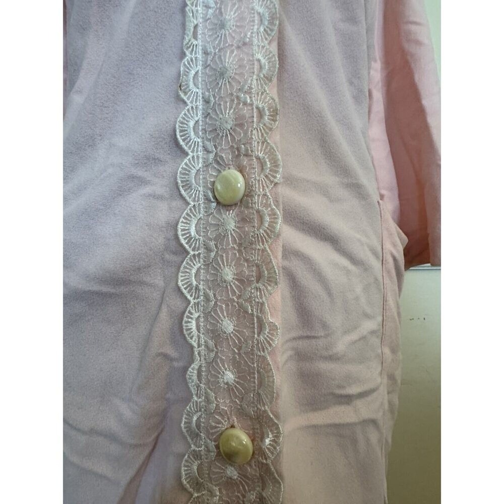Vintage Sears Pink House Coat Robe Nightgown Lace Pearl Button Front Size Small - Picture 4 of 13